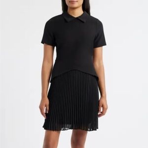 NWT Julia Jordan Women's Black Mixed Media Collared Pleated Mini Dress Size 8